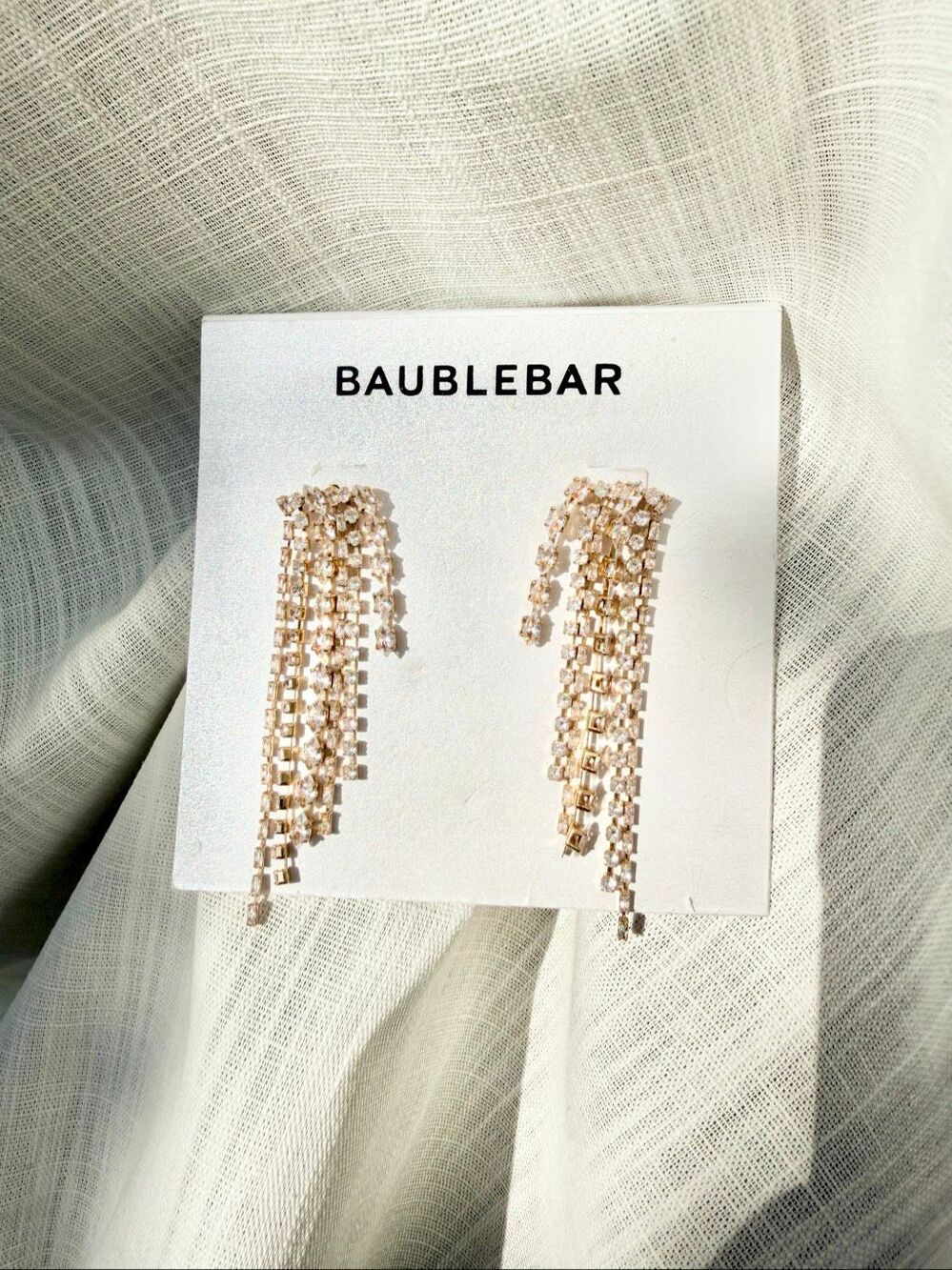 BaubleBar Raina Gold Crystal Fringe Chandelier Statement Earrings